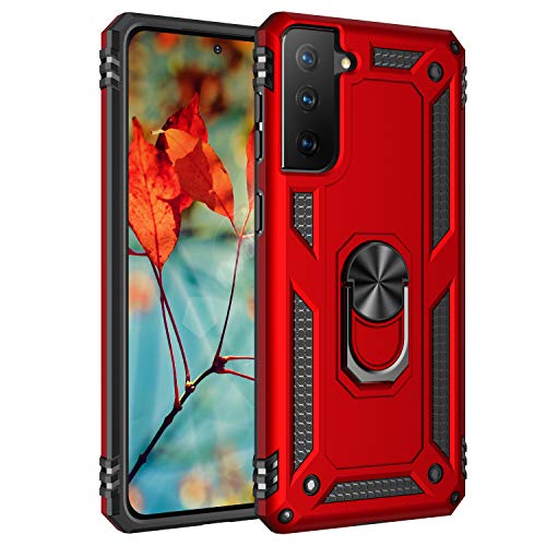 yanzi Kompatibel mit Samsung Galaxy S21 FE Smartphone Hülle(Rot)+3D Displayschutzfolie[Militär-Stoßfeste]-[Ständer] Schutzhülle Rugged Kratzfest Bumper Handyhülle für Galaxy S21 FE-2021 von yanzi