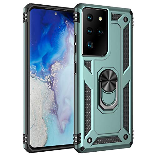 yanzi Kompatibel mit Samsung Galaxy S21 Ultra Smartphone Hülle(Grün)+3D Displayschutzfolie[Militär-Stoßfeste]-[Ständer] Schutzhülle Rugged Kratzfest Bumper Handyhülle für Galaxy S21 Ultra-2021 von yanzi