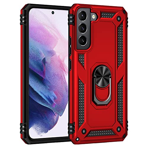 yanzi Kompatibel mit Samsung Galaxy S22 Smartphone Hülle(Rot)+9H Panzerfolie[Militär-Stoßfeste]-[Ständer] Schutzhülle Rugged Kratzfest Bumper Handyhülle für Samsung Galaxy S22-2022 von yanzi