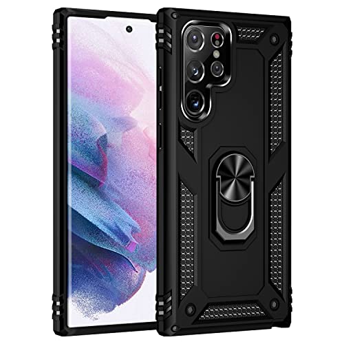 yanzi Kompatibel mit Samsung Galaxy S22 Ultra Smartphone Hülle(Schwarz)+3D Displayschutzfolie[Militär-Stoßfeste]-[Ständer] Schutzhülle Rugged Kratzfest Bumper Handyhülle für Galaxy S22 Ultra-2022 von yanzi