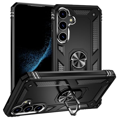 yanzi Kompatibel mit Samsung Galaxy S24 Plus Smartphone Hülle(Schwarz)+3D Displayschutzfolie[Militär-Stoßfeste]-[Ständer] Schutzhülle Rugged Kratzfest Bumper Handyhülle für Galaxy S24 Plus-2024 von yanzi