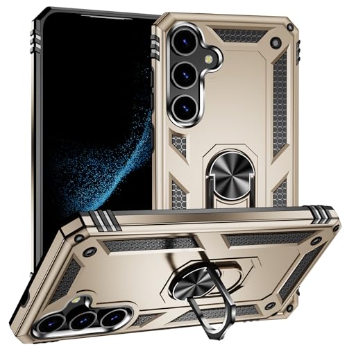 yanzi Kompatibel mit Samsung Galaxy S24 Smartphone Hülle(Gold)+3D Displayschutzfolie[Militär-Stoßfeste]-[Ständer] Schutzhülle Rugged Kratzfest Bumper Handyhülle für Galaxy S24-2024 von yanzi