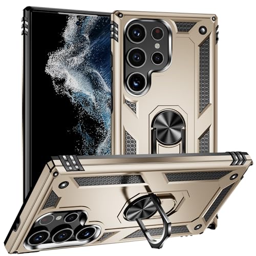 yanzi Kompatibel mit Samsung Galaxy S24 Ultra Smartphone Hülle(Gold)+3D Displayschutzfolie[Militär-Stoßfeste]-[Ständer] Schutzhülle Rugged Kratzfest Bumper Handyhülle für Galaxy S24 Ultra-2024 von yanzi