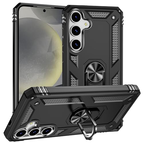 yanzi Kompatibel mit Samsung Galaxy S25 Plus Smartphone Hülle(Schwarz)+3D Displayschutzfolie[Militär-Stoßfeste]-[Ständer] Schutzhülle Rugged Kratzfest Bumper Handyhülle für Galaxy S25 Plus-2025 von yanzi