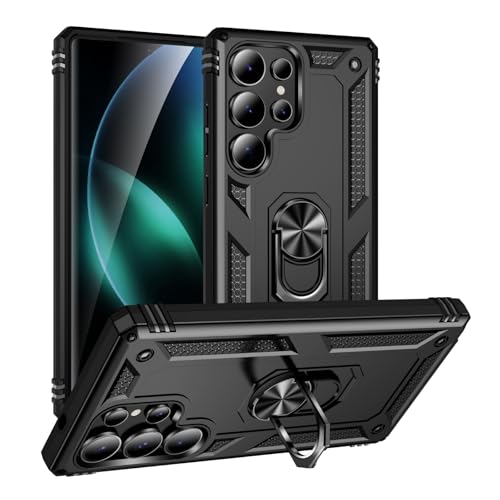 yanzi Kompatibel mit Samsung Galaxy S25 Ultra Smartphone Hülle(Schwarz)+3D Displayschutzfolie[Militär-Stoßfeste]-[Ständer] Schutzhülle Rugged Kratzfest Bumper Handyhülle für Galaxy S25 Ultra-2025 von yanzi