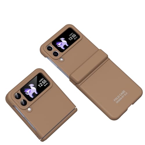 yanzi Kompatibel mit Samsung Galaxy Z Flip 3-5G Hülle(2021)+3D Panzerfolie[Ultra Dünne]-[Klapphülle]-[Stoßfeste] Hart PC Schutzhülle Handyhülle für Samsung Galaxy Z Flip 3-Braun von yanzi