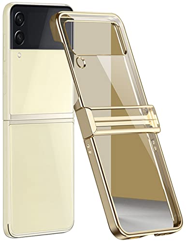 yanzi Kompatibel mit Samsung Galaxy Z Flip 4-5G Hülle(2022)+9H Panzerfolie[Ultra Dünne]-[Klapphülle]-[Stoßfeste] Hart PC Schutzhülle Handyhülle für Samsung Galaxy Z Flip 4-Transparent+Gold von yanzi