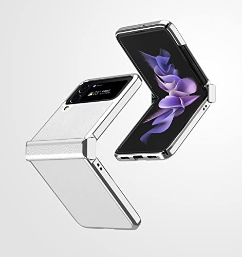 yanzi Kompatibel mit Samsung Galaxy Z Flip 4-5G Hülle(2022)+9H Panzerfolie[Ultra Dünne]-[Klapphülle]-[Stoßfeste] Leder All-Inclusive Schutzhülle Handyhülle für Galaxy Z Flip 4-Silber von yanzi