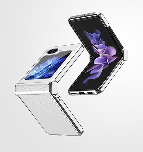 yanzi Kompatibel mit Samsung Galaxy Z Flip 5-5G Hülle(2023)+9H Panzerfolie[Ultra Dünne]-[Klapphülle]-[Stoßfeste] Leder All-Inclusive Schutzhülle Handyhülle für Galaxy Z Flip 5-Silber von yanzi