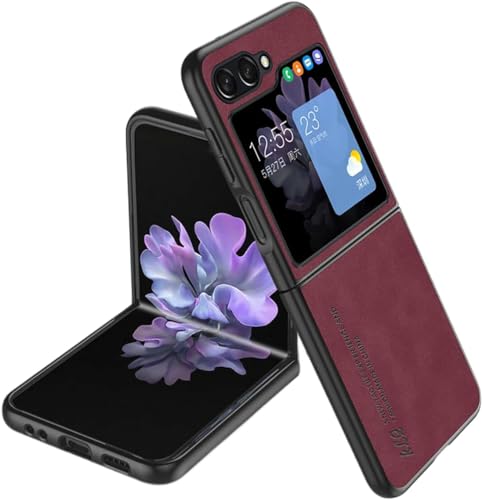 yanzi Kompatibel mit Samsung Galaxy Z Flip 5-5G Smartphone Hülle(Rot) Handyhülle Ultra Thin Weiche TPU Silikon Bumper PU Leder Schutzhülle Stoßfeste Protection Case+3D Panzerfolie-2023 von yanzi