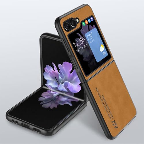 yanzi Kompatibel mit Samsung Galaxy Z Flip 6-5G Smartphone Hülle(Braun) Handyhülle Ultra Thin Weiche TPU Silikon Bumper PU Leder Schutzhülle Stoßfeste Protection Case+3D Panzerfolie-2024 von yanzi