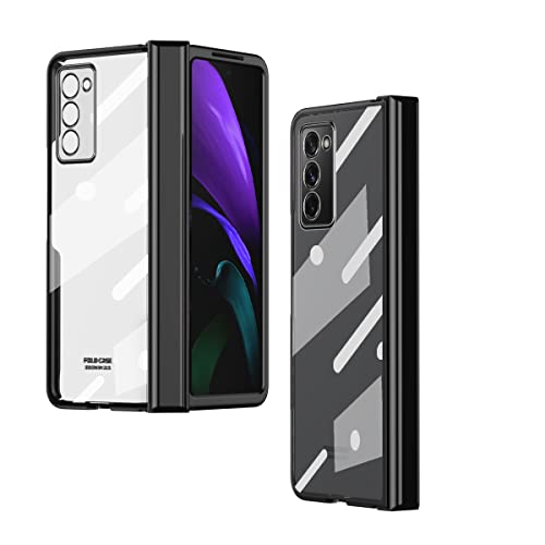 yanzi Kompatibel mit Samsung Galaxy Z Fold 2-5G Hülle(2020)+9H Panzerfolie[Ultra Dünne]-[Klapphülle]-[Stoßfeste] Hart PC Schutzhülle Handyhülle für Samsung Galaxy Z Fold 2-Transparent+Schwarz von yanzi