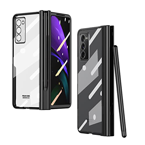 yanzi Kompatibel mit Samsung Galaxy Z Fold 2-5G Hülle(2020)+9H Panzerfolie[Ultra Dünne]-[S-Stifthalter]-[Stoßfeste] Hart PC Schutzhülle Handyhülle für Galaxy Z Fold 2-Transparent+Schwarz von yanzi