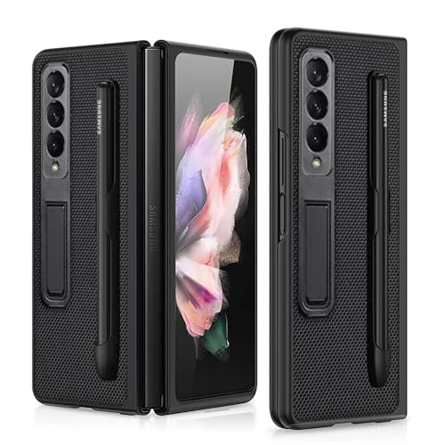 yanzi Kompatibel mit Samsung Galaxy Z Fold 3-5G Handyhülle(Schwarz) Schutzhülle S Pen Halter PU Leder Ständer Bumper Stoßfeste 360° Protection Smartphone Case Hülle+3D Displayschutzfolie-2021 von yanzi