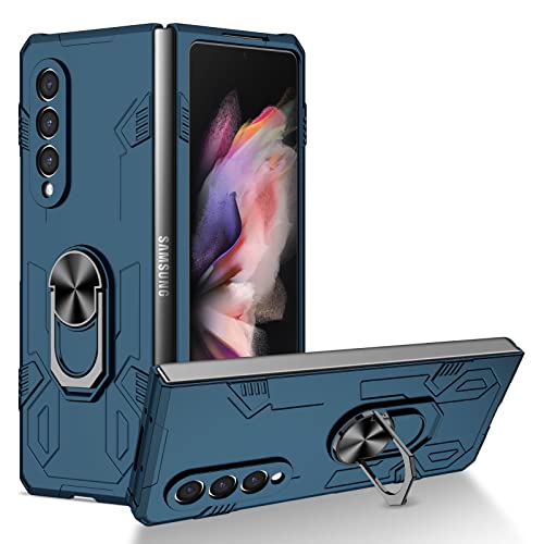 yanzi Kompatibel mit Samsung Galaxy Z Fold 3-5G Smartphone Hülle(Blau)+9H Panzerfolie[Militär-Stoßfeste]-[Ständer] Schutzhülle Rugged Kratzfest Bumper Handyhülle für Galaxy Z Fold 3-2021 von yanzi