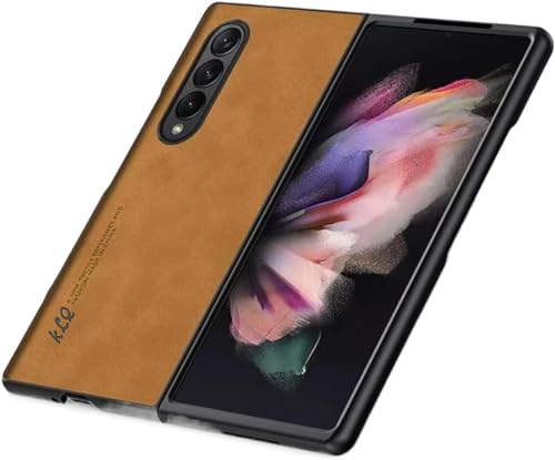 yanzi Kompatibel mit Samsung Galaxy Z Fold 3-5G Smartphone Hülle(Braun) Handyhülle Ultra Thin Weiche TPU Silikon Bumper PU Leder Schutzhülle Stoßfeste Protection Case+3D Panzerfolie-2021 von yanzi