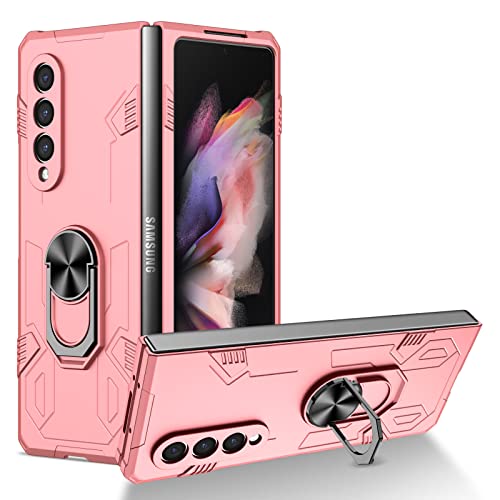 yanzi Kompatibel mit Samsung Galaxy Z Fold 3-5G Smartphone Hülle(Roségold)+3D Displayschutzfolie[Militär-Stoßfeste]-[Ständer] Schutzhülle Rugged Kratzfest Bumper Handyhülle für Galaxy Z Fold 3-2021 von yanzi