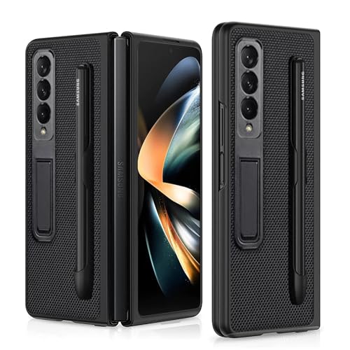 yanzi Kompatibel mit Samsung Galaxy Z Fold 4-5G Handyhülle(Schwarz) Schutzhülle S Pen Halter PU Leder Ständer Bumper Stoßfeste 360° Protection Smartphone Case Hülle+3D Displayschutzfolie-2022 von yanzi