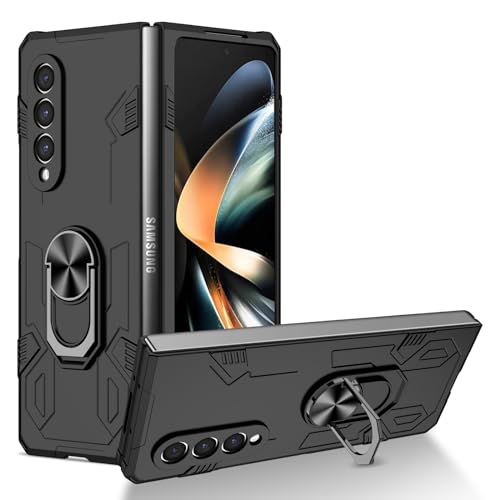 yanzi Kompatibel mit Samsung Galaxy Z Fold 4-5G Smartphone Hülle(Schwarz)+3D Displayschutzfolie[Militär-Stoßfeste]-[Ständer] Schutzhülle Rugged Kratzfest Bumper Handyhülle für Galaxy Z Fold 4-2022 von yanzi