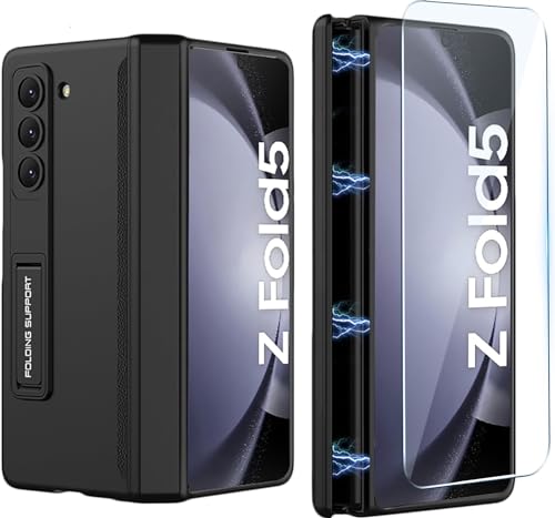 yanzi Kompatibel mit Samsung Galaxy Z Fold 5-5G Hülle(2023)+3D Panzerfolie[Militär-Stoßfeste]-[Ständer] Magnetisch All-Inclusive Rugged Kratzfest Schutzhülle Handyhülle für Galaxy Z Fold 5-Schwarz von yanzi