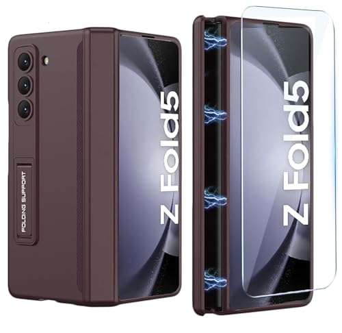 yanzi Kompatibel mit Samsung Galaxy Z Fold 5-5G Hülle(2023)+3D Panzerfolie[Militär-Stoßfeste]-[Ständer] Magnetisch All-Inclusive Rugged Kratzfest Schutzhülle Handyhülle für Galaxy Z Fold 5-Rot von yanzi