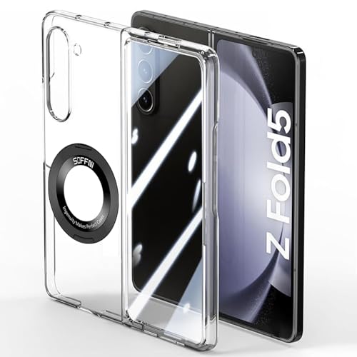 yanzi Kompatibel mit Samsung Galaxy Z Fold 5-5G Hülle(2023)+3D Panzerfolie[Ultra Dünne] Stoßfeste Ständer Schutzhülle 360° Protector Handyhülle für Galaxy Z Fold 5-Transparent von yanzi