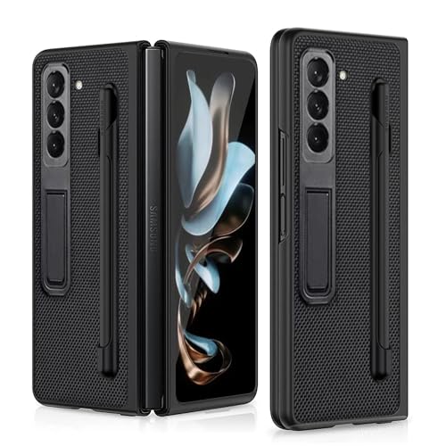 yanzi Kompatibel mit Samsung Galaxy Z Fold 5-5G Handyhülle(Schwarz) Schutzhülle S Pen Halter PU Leder Ständer Bumper Stoßfeste 360° Protection Smartphone Case Hülle+3D Displayschutzfolie-2023 von yanzi