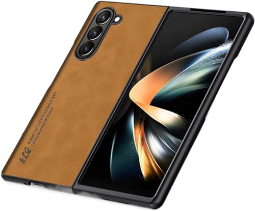 yanzi Kompatibel mit Samsung Galaxy Z Fold 5-5G Smartphone Hülle(Braun) Handyhülle Ultra Thin Weiche TPU Silikon Bumper PU Leder Schutzhülle Stoßfeste Protection Case+3D Panzerfolie-2023 von yanzi