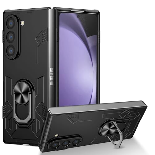 yanzi Kompatibel mit Samsung Galaxy Z Fold 6-5G Smartphone Hülle(Schwarz)+3D Displayschutzfolie[Militär-Stoßfeste]-[Ständer] Schutzhülle Rugged Kratzfest Bumper Handyhülle für Galaxy Z Fold 6-2024 von yanzi