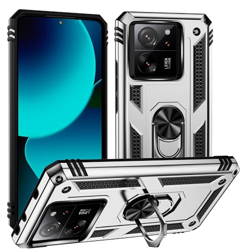 yanzi Kompatibel mit XiaoMi 13T/13T Pro Smartphone Hülle(Silber)+3D Displayschutzfolie[Militär-Stoßfeste]-[Ständer] Schutzhülle Rugged Kratzfest Bumper Handyhülle-2023 von yanzi