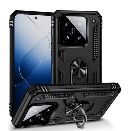 yanzi Kompatibel mit XiaoMi 14 Smartphone Hülle(Schwarz)+3D Displayschutzfolie[Militär-Stoßfeste]-[Ständer] Schutzhülle Rugged Kratzfest Bumper Handyhülle für XiaoMi 14-2023 von yanzi
