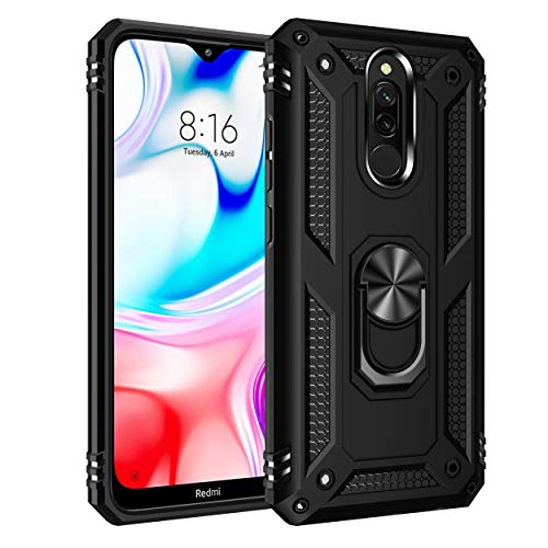 yanzi Kompatibel mit XiaoMi Redmi 8/Redmi 8A/Redmi 8A Pro Smartphone Hülle(Schwarz)+9H Panzerfolie[Militär-Stoßfeste]-[Ständer] Schutzhülle Rugged Kratzfest Bumper Handyhülle-2019 von yanzi