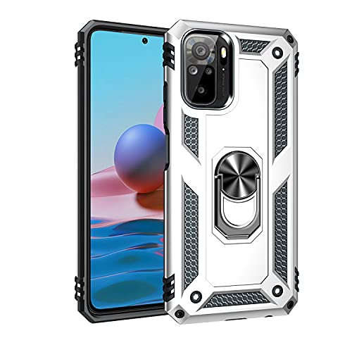 yanzi Kompatibel mit XiaoMi Redmi Note 10/Redmi Note 10S Smartphone Hülle(Silber)+9H Panzerfolie[Militär-Stoßfeste]-[Ständer] Schutzhülle Rugged Kratzfest Bumper Handyhülle-2020 von yanzi