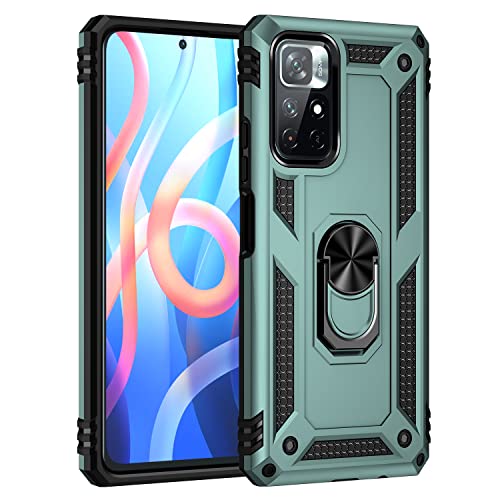 yanzi Kompatibel mit XiaoMi Redmi Note 11/Redmi Note 11S Smartphone Hülle(Grün)+3D Displayschutzfolie[Militär-Stoßfeste]-[Ständer] Schutzhülle Rugged Kratzfest Bumper Handyhülle-2021 von yanzi