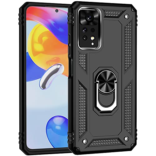 yanzi Kompatibel mit XiaoMi Redmi Note 11Pro Smartphone Hülle(Schwarz)+3D Displayschutzfolie[Militär-Stoßfeste]-[Ständer] Schutzhülle Rugged Kratzfest Bumper Handyhülle-2021 von yanzi