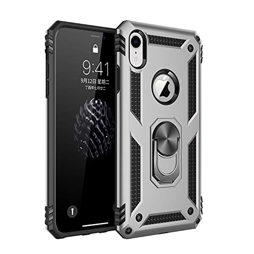 yanzi Kompatibel mit iPhone XR Smartphone Hülle(Silber)+3D Displayschutzfolie[Militär-Stoßfeste]-[Ständer] Schutzhülle Rugged Kratzfest Bumper Handyhülle für iPhone XR-2018 von yanzi