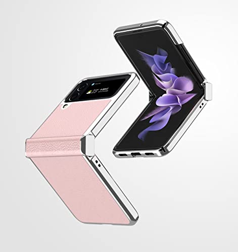 yanzi Kompatibel mit mit Samsung Galaxy Z Flip 3-5G Handyhülle(Rose) Schutzhülle Ultra Dünne PU Leder Bumper Hinge Stoßfeste 360° Protection Case Smartphone Hülle+3D Displayschutzfolie-2021 von yanzi