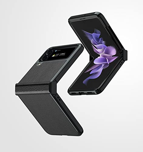 yanzi Kompatibel mit mit Samsung Galaxy Z Flip 3-5G Handyhülle(Schwarz) Schutzhülle Ultra Dünne PU Leder Bumper Hinge Stoßfeste 360° Protection Case Smartphone Hülle+3D Displayschutzfolie-2021 von yanzi