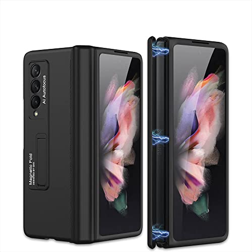 yanzi Schutzhülle für Samsung Galaxy Z Fold 3-5G [2021] + 3D Hartglas/Schutzhülle, ultradünn, gefrostet, TPU, Silikon, stoßfest, mit Ständer für Galaxy Z Fold 3, Schwarz von yanzi