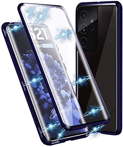 Hülle für Samsung Galaxy S21 Ultra 5G Magnetische Handyhülle,360 Grad Vorne und Hinten Gehärtetes Glas Transparente Case Cover+ Komplett Metallrahmen Magnetische Adsorption Schutzhülle von yaya case