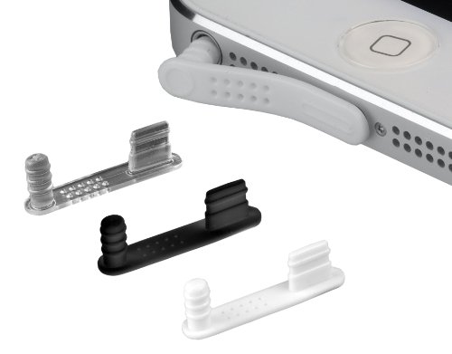 Yayago 3er (2 in 1 Set): Stöpsel Staubschutz Schutz-Kappe + Headset Stöpsel in transparent für Apple iPhone SE schwarz/weiß/transparent von yayago
