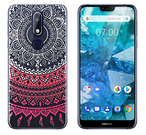 yayago Hülle für Nokia 7.1 Silikon Schutzhülle Hülle Case Backcover Tattoo Ornament Mandala Design transparent Tasche von yayago