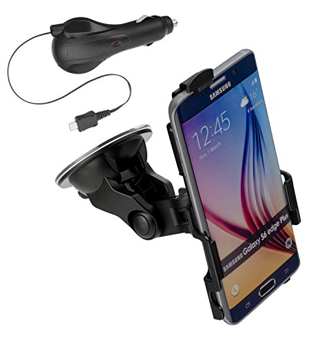 yayago KFZ Halterung 360 Grad drehbar für Samsung Galaxy S6 Edge Plus - Halter AutoHalterung + yayago Kfz Ladekabel mit Aufrollfunktion für Samsung Galaxy S6 Edge Plus von yayago