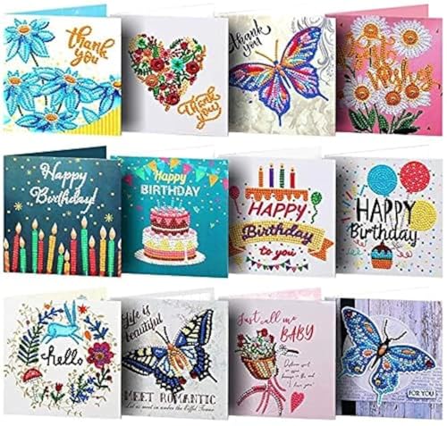 ycyingcheng 5D Diamant Malerei Grußkarte, 12Stück Speziell geformte Weihnachtspostkarte, Happy Birthday Diamantstickerei Kristall Strass Malerei Kunst Handwerk Geschenk fürThanksgiving von ycyingcheng