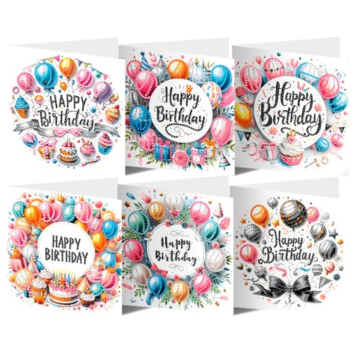 ycyingcheng 5D Diamant Malerei Karte Set, handgemachte DIY Diamant Aufkleber Karte, Strass Kits Diamant Malerei Grußkarte für Geburtstag Hochzeit Valentinstag Muttertag, 6PCS (Happy birthday 01) von ycyingcheng