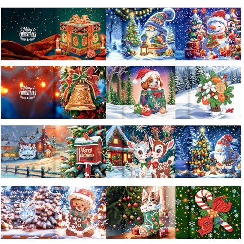 ycyingcheng 5D Diamant Grußkarte Weihnachtsgrußkarten, DIY Spezial-geformte Diamant Malerei Karten Kit, Diamant Kunst Weihnachten Postkarten für Familienfreunde, 12PCS ycyingcheng 5D Diamant Grußkarte Weihnachtsgrußkarten, DIY Spezial-geformte Diamant Malerei Karten Kit, Diamant Kunst Weihnachten Postkarten für Familienfreunde, 12PCS von ycyingcheng