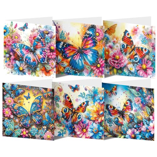 ycyingcheng Diamant Malerei Grußkarte, Blumen Vogel Grußkarte, Diamant Malerei Strass Kits für Weihnachten Lehrertag Muttertag, 6PCS (Butterfly 01) von ycyingcheng