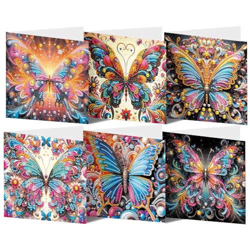 ycyingcheng Diamant Malerei Grußkarte, Blumen Vogel Grußkarte, Diamant Malerei Strass Kits für Weihnachten Lehrertag Muttertag, 6PCS (Butterfly 02) von ycyingcheng