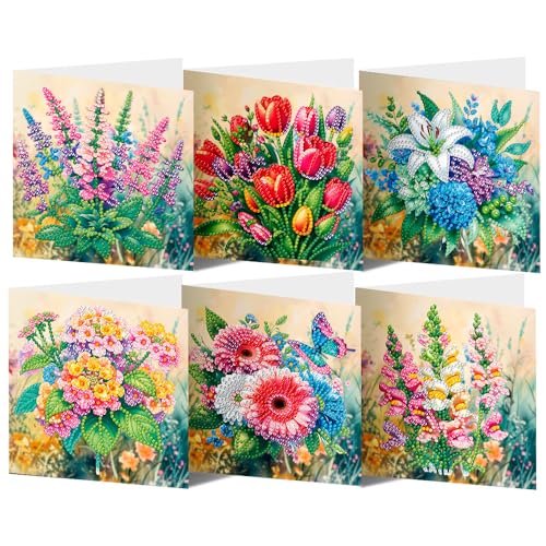 ycyingcheng Diamant Malerei Grußkarte, DIY Diamant Kit Geburtstag Schmetterling Blume Fee Grußkarte, Diamant Malerei Strass Kits für Weihnachten Muttertag, 6PCS (Flower A) von ycyingcheng