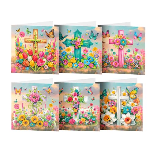ycyingcheng Diamant Malerei Grußkarte, DIY Diamant Kit Geburtstag Schmetterling Blume Fee Grußkarte, Diamant Malerei Strass Kits für Weihnachten Muttertag, 6PCS (Flower D) von ycyingcheng